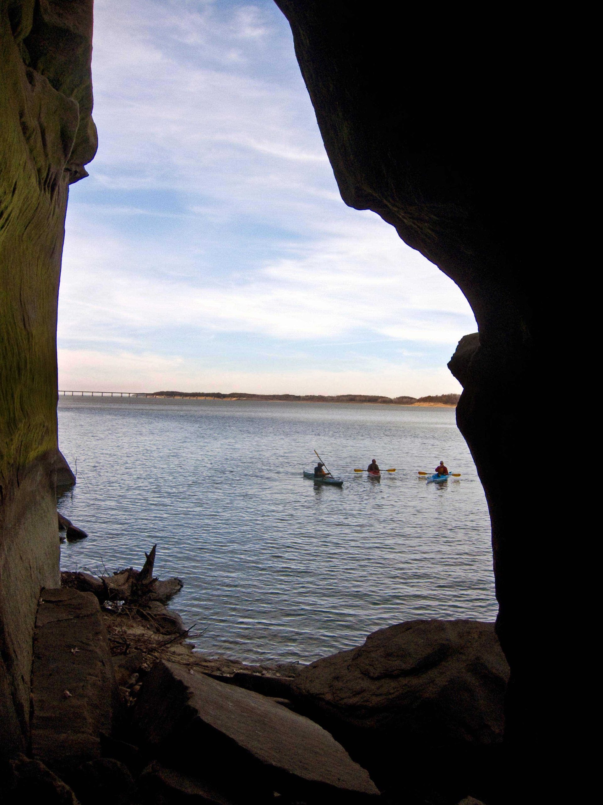 Kayaks through Cave at Lake Red Rock